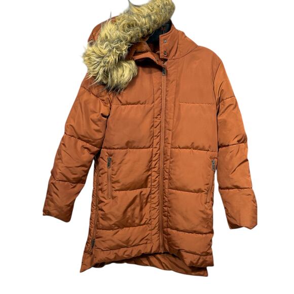 Be Boundless Rust Orange Faux Fur Hooded Puffer Coat | Size Small - Picture 2 of 5